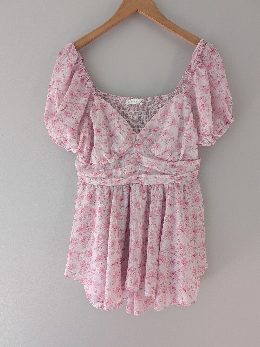 Altar'd State XL Pink Floral Romper Smocked Puff Sleeve Cottagecore
